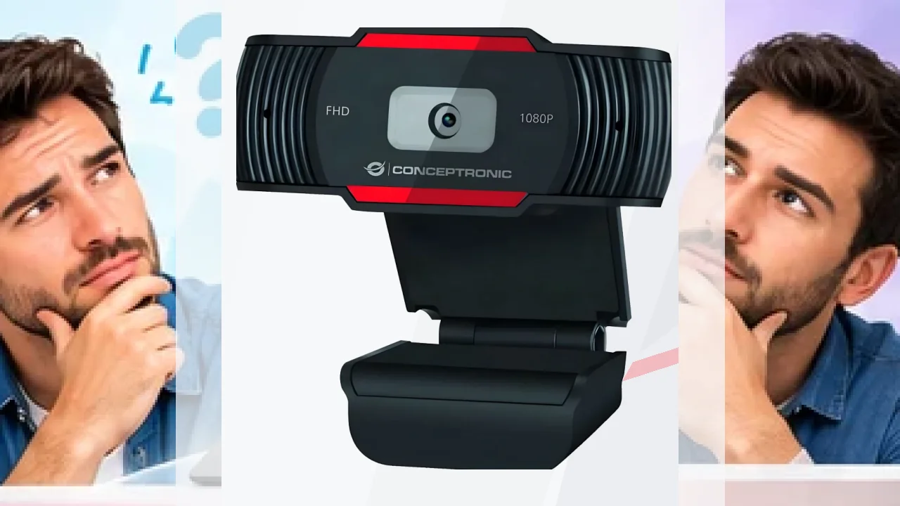Webcam Conceptronic AMDIS Full HD 1080p Micrófono 30fps Negro/Rojo